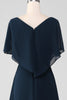 Load image into Gallery viewer, Navy A-Line V-Neck Asymmetrical Sequins Mother of the Bride Dress With Beading