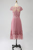 Load image into Gallery viewer, Dusty Rose A-Line Scoop Illusion Tea-Length Mother of the Bride Dress With Sequins