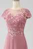 Load image into Gallery viewer, Dusty Rose A-Line Scoop Illusion Tea-Length Mother of the Bride Dress With Sequins