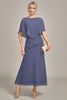 Load image into Gallery viewer, Sheath Scoop Tea-Length Stormy Chiffon Mother of the Bride Dress