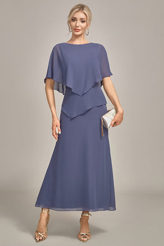 Sheath Scoop Tea-Length Stormy Chiffon Mother of the Bride Dress