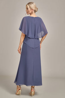 Sheath Scoop Tea-Length Stormy Chiffon Mother of the Bride Dress