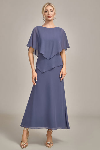 Sheath Scoop Tea-Length Stormy Chiffon Mother of the Bride Dress