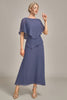 Load image into Gallery viewer, Sheath Scoop Tea-Length Stormy Chiffon Mother of the Bride Dress