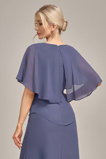 Sheath Scoop Tea-Length Stormy Chiffon Mother of the Bride Dress