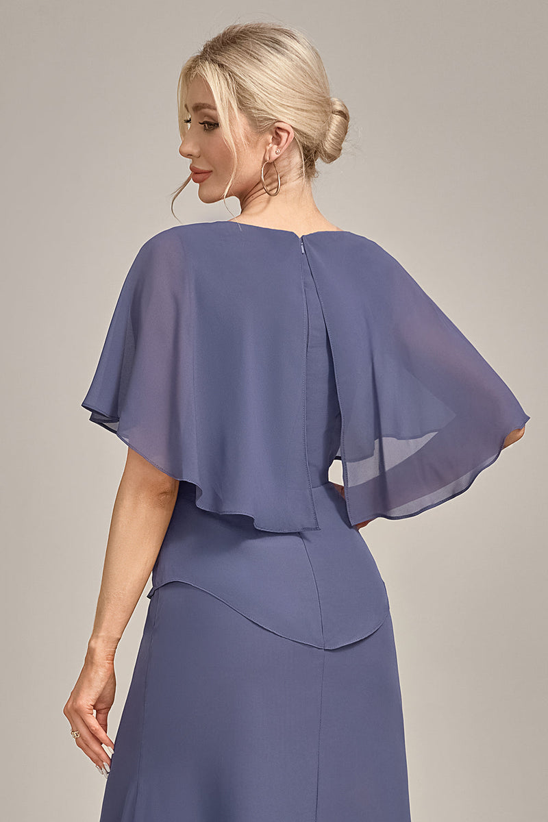 Load image into Gallery viewer, Sheath Scoop Tea-Length Stormy Chiffon Mother of the Bride Dress