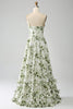 Load image into Gallery viewer, Green A-Line Spaghetti Straps Printed Pleated Long Prom Dress With Slit