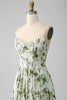 Load image into Gallery viewer, Green A-Line Spaghetti Straps Printed Pleated Long Prom Dress With Slit