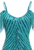 Load image into Gallery viewer, Sparkly Turquoise Tight Sequins Short Homecoming Dress with Fringes