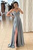 Load image into Gallery viewer, Sage Green Satin Long Prom Dress with Slit