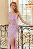 Load image into Gallery viewer, Sheath One Shoulder Light Purple Sequins Long Prom Dress with Split Front