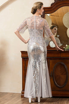 Grey Mermaid Sparkly Beaded Sequins Mother of the Bride Dress