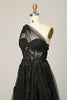 Load image into Gallery viewer, One Shoulder A Line Tulle Black Prom Dress with Beading