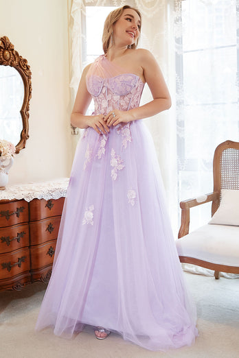 Lavender A-Line Halter Prom Dress With Embroidery