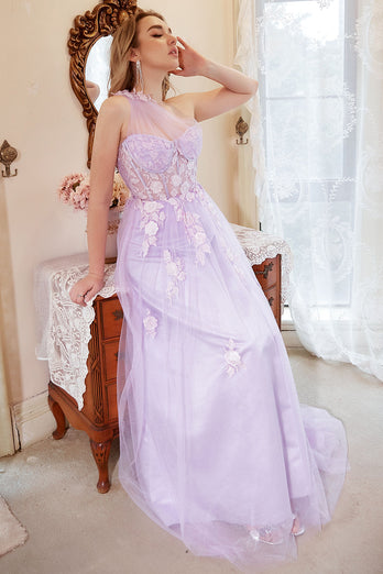 Lavender A-Line Halter Prom Dress With Embroidery