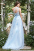 Load image into Gallery viewer, One Shoulder A Line Tulle Blue Prom Dress with Beading