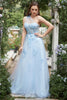 Load image into Gallery viewer, One Shoulder A Line Tulle Blue Prom Dress with Beading