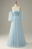 Load image into Gallery viewer, Off The Shoulder Sky Blue A line Tulle Prom Dress