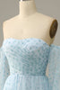 Load image into Gallery viewer, Off The Shoulder Sky Blue A line Tulle Prom Dress