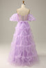 Load image into Gallery viewer, Tulle Lavender Off The Shoulder A Line Prom Dress