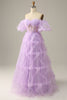 Load image into Gallery viewer, Tulle Lavender Off The Shoulder A Line Prom Dress