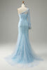 Load image into Gallery viewer, One Shoulder Sky Blue Mermaid Prom Dress With Appliques