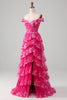 Load image into Gallery viewer, A-line Off The Shoulder Fuchsia Prom Dress with Sequins