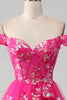 Load image into Gallery viewer, A-line Off The Shoulder Fuchsia Prom Dress with Sequins