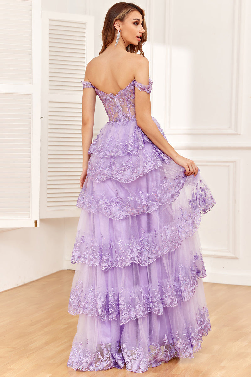 Load image into Gallery viewer, A-line Off The Shoulder Fuchsia Prom Dress with Sequins