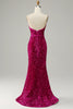 Load image into Gallery viewer, Strapless Hot Pink Sequin Prom Dress with Slit