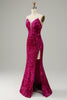 Load image into Gallery viewer, Strapless Hot Pink Sequin Prom Dress with Slit