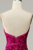 Load image into Gallery viewer, Strapless Hot Pink Sequin Prom Dress with Slit