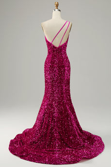 Sequin One Shoulder Glitter Mermaid Prom Dress