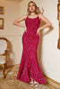 Load image into Gallery viewer, Spaghetti Straps Hot Pink Sequin Mermaid Prom Dress with Lace-up Back