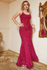 Load image into Gallery viewer, Spaghetti Straps Hot Pink Sequin Mermaid Prom Dress with Lace-up Back