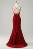 Load image into Gallery viewer, Fringes Red Sequin Mermaid Prom Dress with Slit