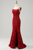 Load image into Gallery viewer, Fringes Red Sequin Mermaid Prom Dress with Slit