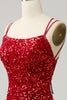 Load image into Gallery viewer, Fringes Red Sequin Mermaid Prom Dress with Slit