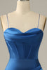 Load image into Gallery viewer, Royal Blue Satin Mermaid Corset Prom Dress with Slit