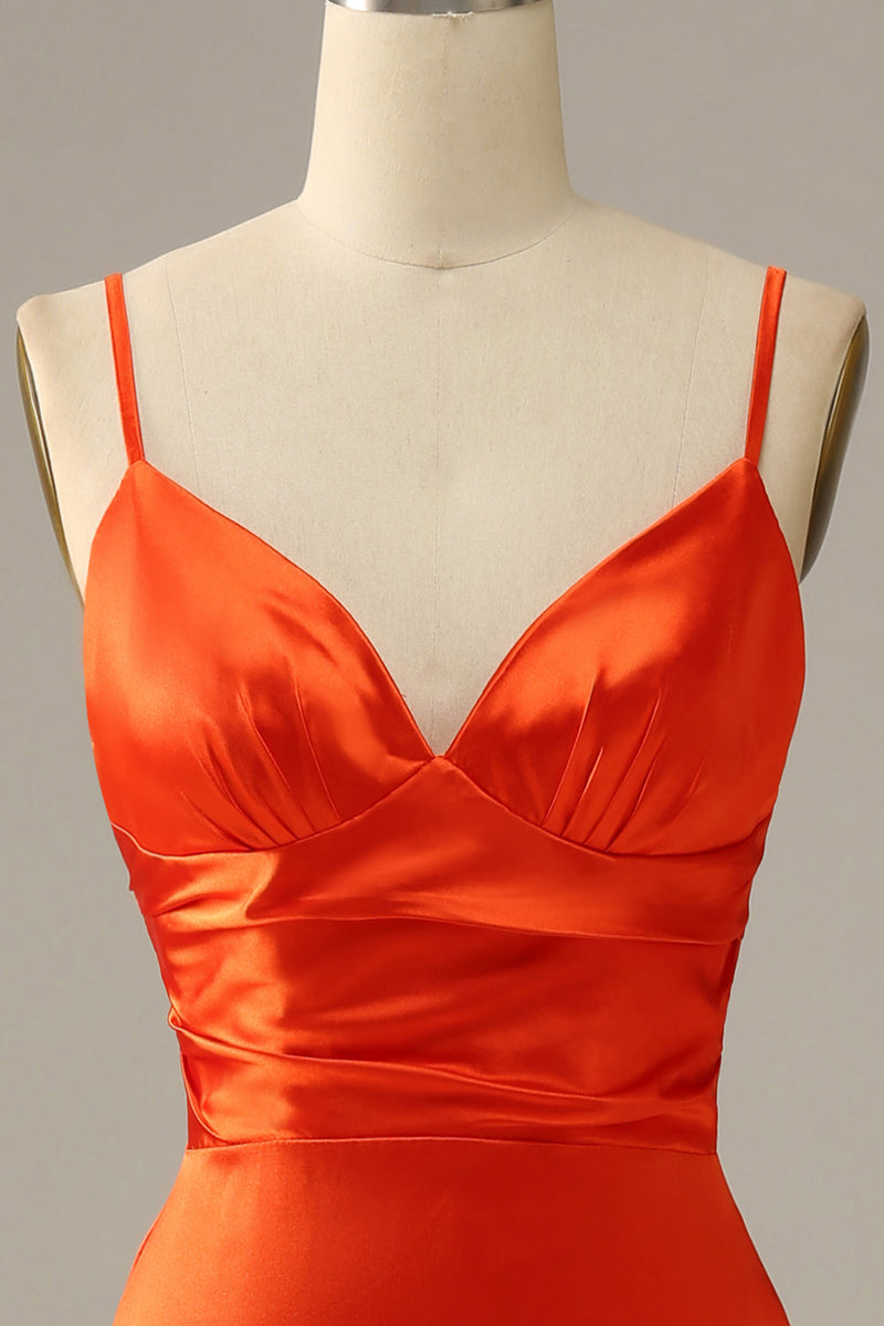 Load image into Gallery viewer, Orange Spaghetti Straps Mermaid Prom Dress