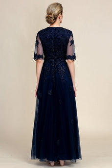 Sparkly Navy Beaded Mother of the Bride Dress with Lace