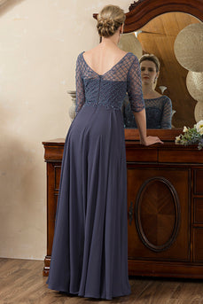 Sparkly Grey Blue Beaded Mother of the Bride Dress