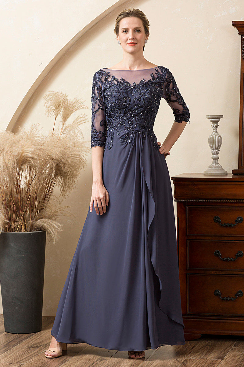 Load image into Gallery viewer, Grey Blue Sparkly Beaded Chiffon Mother of the Bride Dress