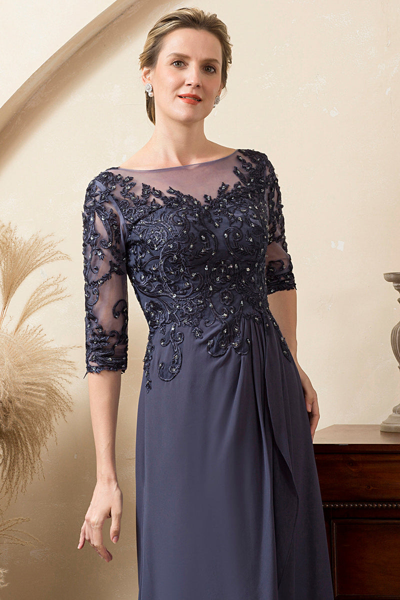 Load image into Gallery viewer, Grey Blue Sparkly Beaded Chiffon Mother of the Bride Dress