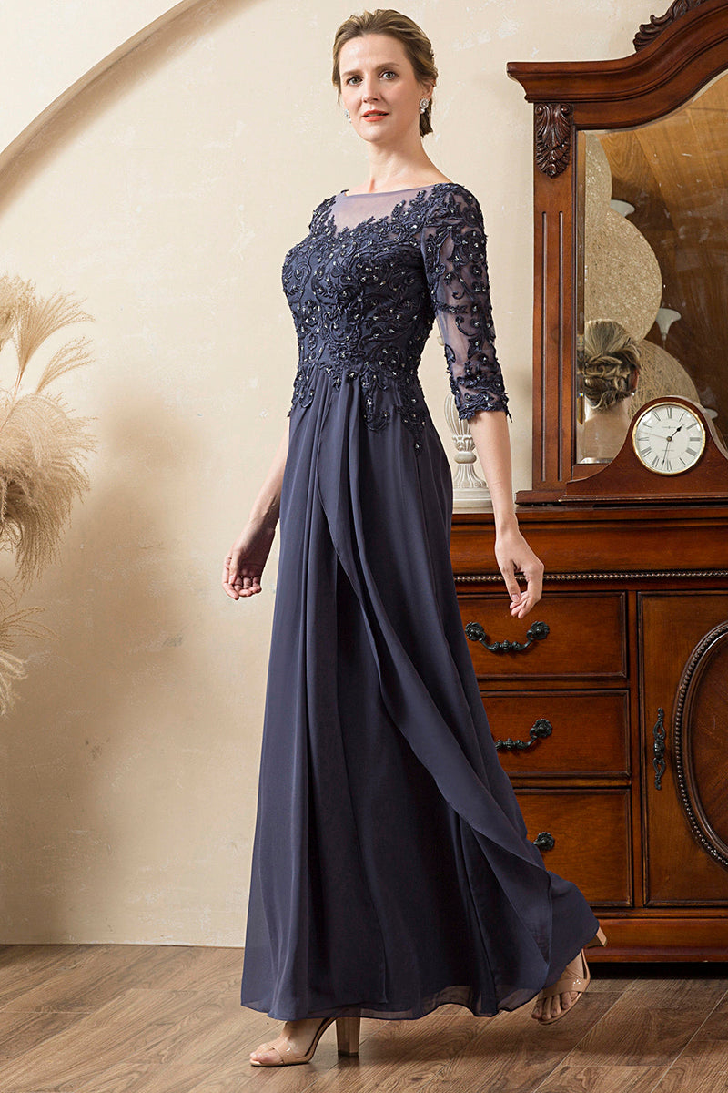 Load image into Gallery viewer, Grey Blue Sparkly Beaded Chiffon Mother of the Bride Dress