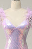 Load image into Gallery viewer, Sweetheart Mermaid Purple Sequins Sparkly Prom Dress with Feather