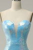 Load image into Gallery viewer, Blue Mermaid Sparkly Prom Dress with Feather