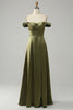 Load image into Gallery viewer, Army Green Off the Shoulder Long Bridesmaid Dress with Slit