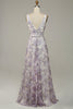 Load image into Gallery viewer, Purple Printed V-Neck Prom Dress With Slit