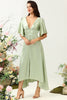 Load image into Gallery viewer, A Line Deep V Neck Light Green Wedding Guest Dress with Half Sleeves